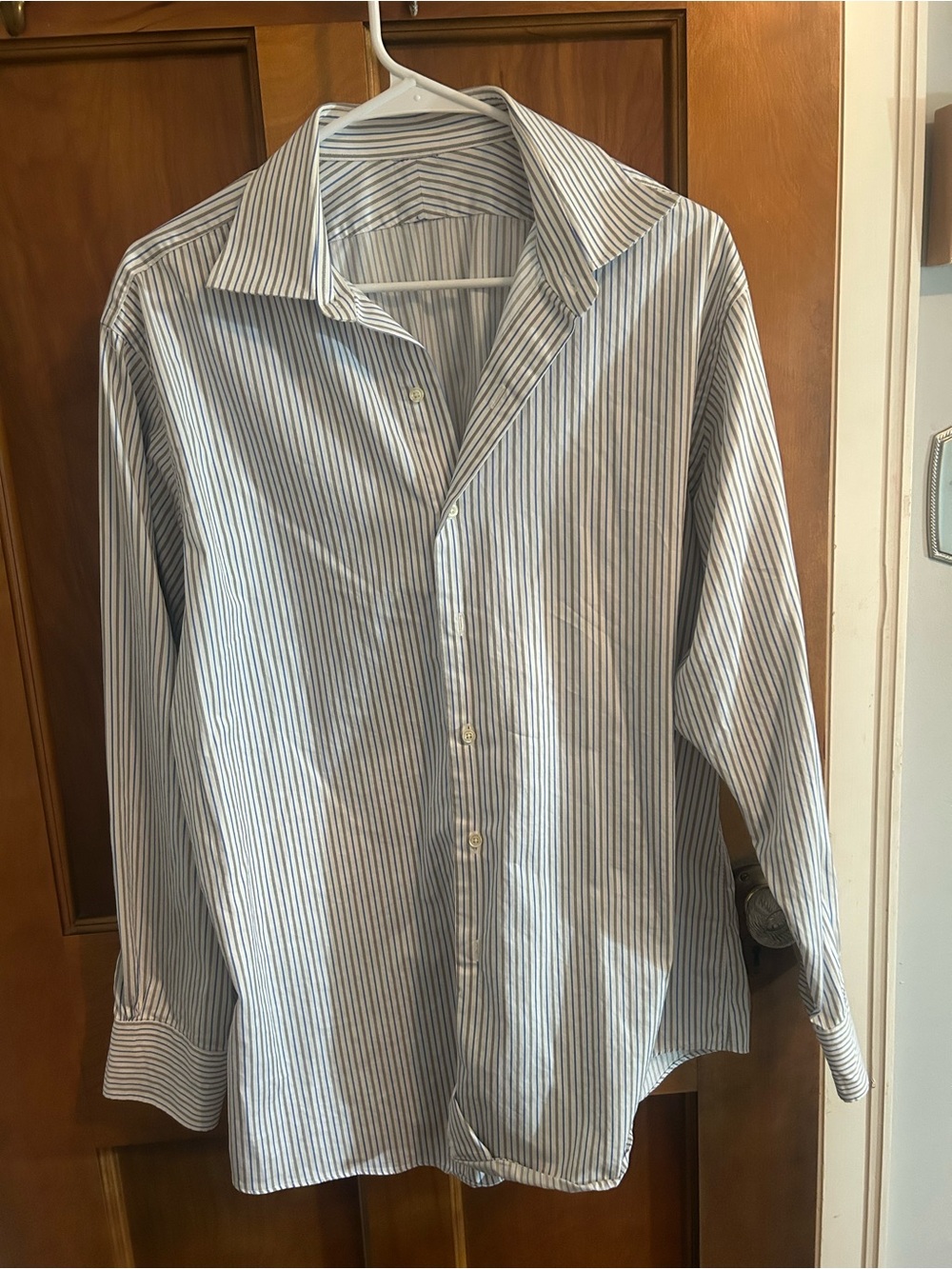 Urban Outfitters Blue and White Striped Boyfriend Dress Shirt